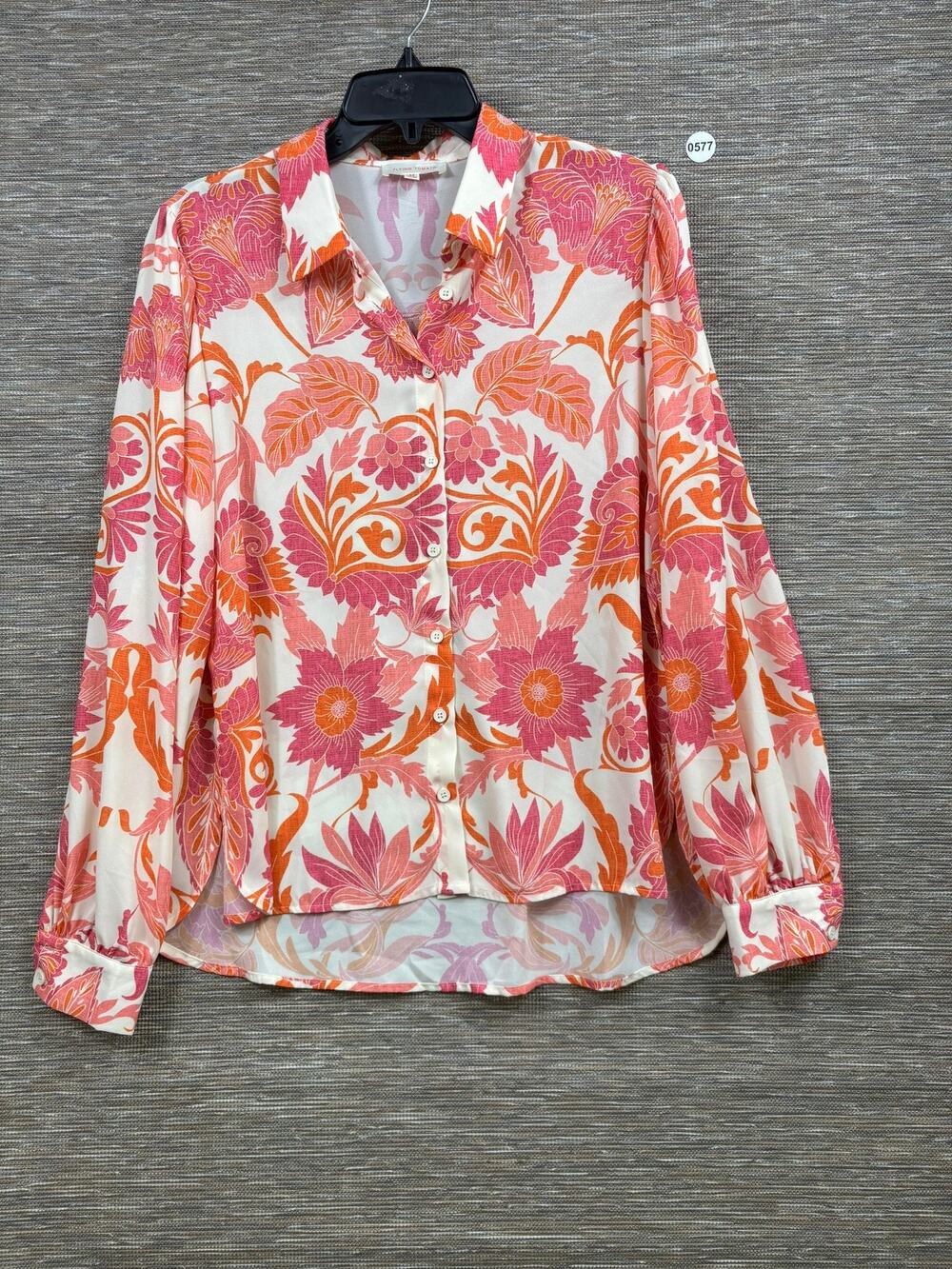 Flying Tomato Blouse Womens M Pink Floral Button Front Long Sleeve Boho Top